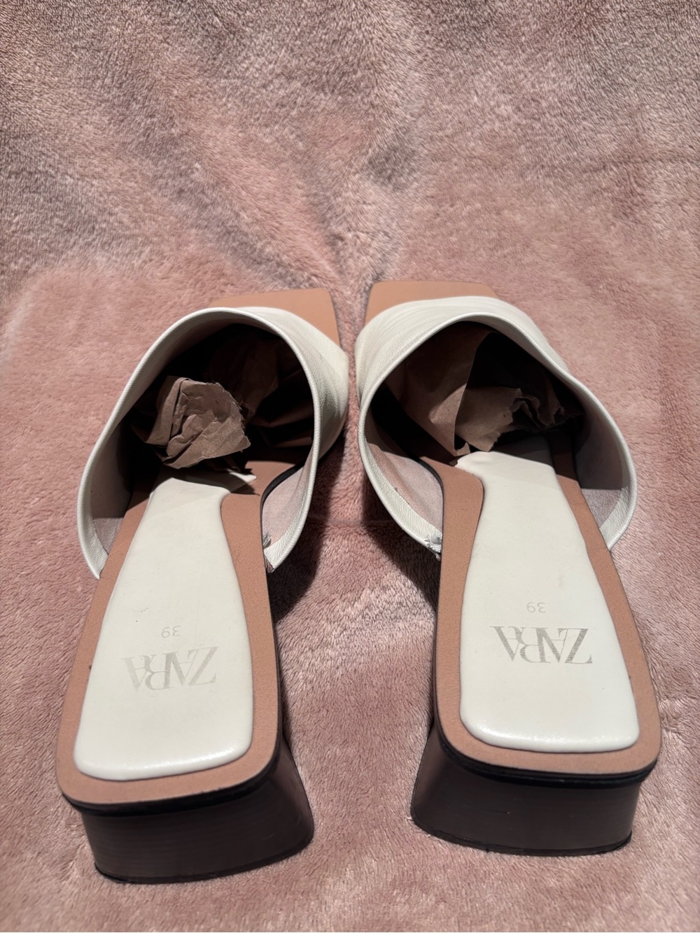 Zara White Leather Square-Toe Slide Sandals – Size 39 - Picture 6 of 10